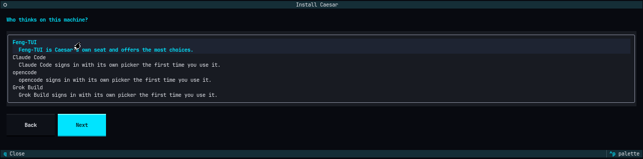 The installer's seat page, where the mind that will occupy the machine is chosen